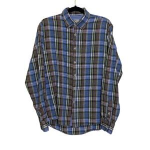Mason's men blue buttoned long sleeves plaid shirt size Large